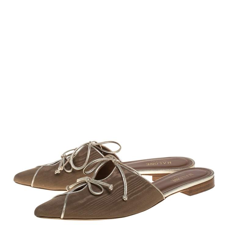 Pre Owned Malone Souliers Beige Fabric Vivlin Accent Mules Size 37