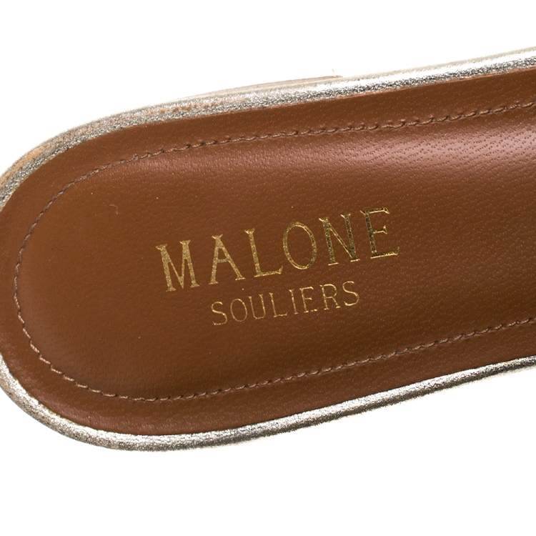 Pre Owned Malone Souliers Beige Fabric Vivlin Accent Mules Size 37