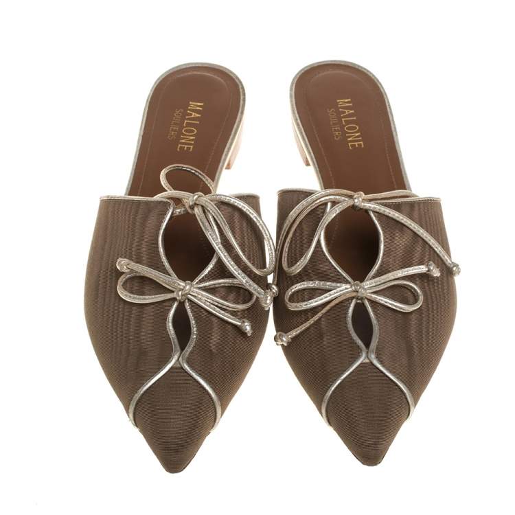 Pre Owned Malone Souliers Beige Fabric Vivlin Accent Mules Size 37