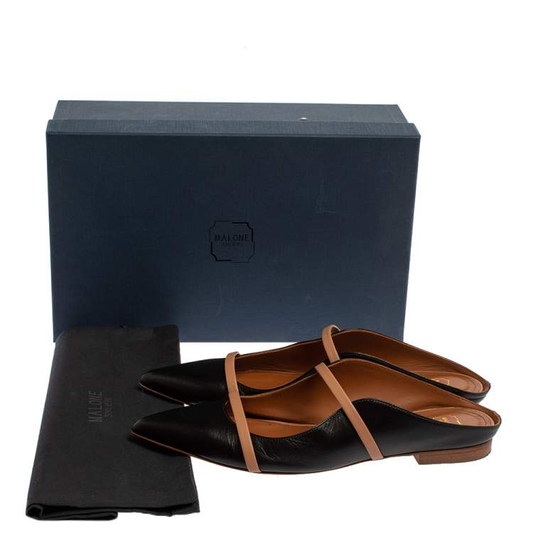 Pre Owned Malone Souliers Black/Brown Leather Maureen Pointed Toe Mule Flats Size 40