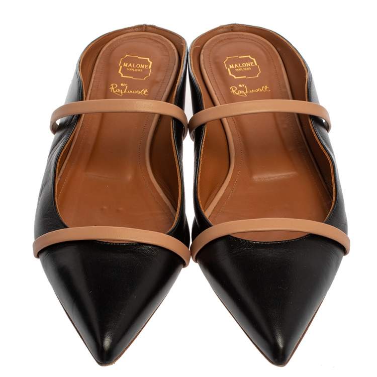 Pre Owned Malone Souliers Black/Brown Leather Maureen Pointed Toe Mule Flats Size 40