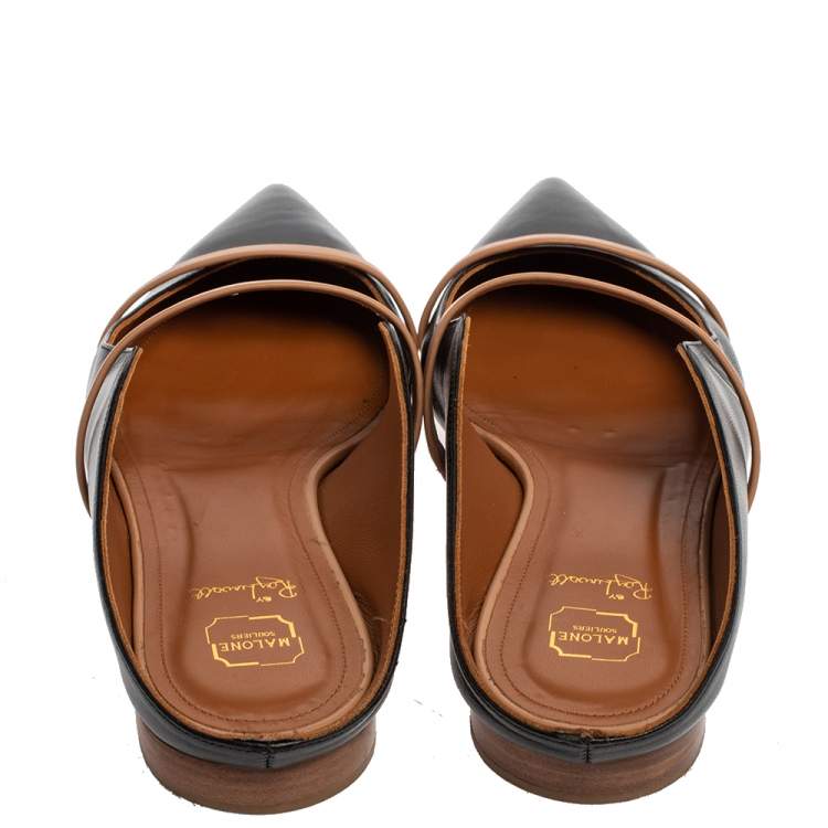 Pre Owned Malone Souliers Black/Brown Leather Maureen Pointed Toe Mule Flats Size 40