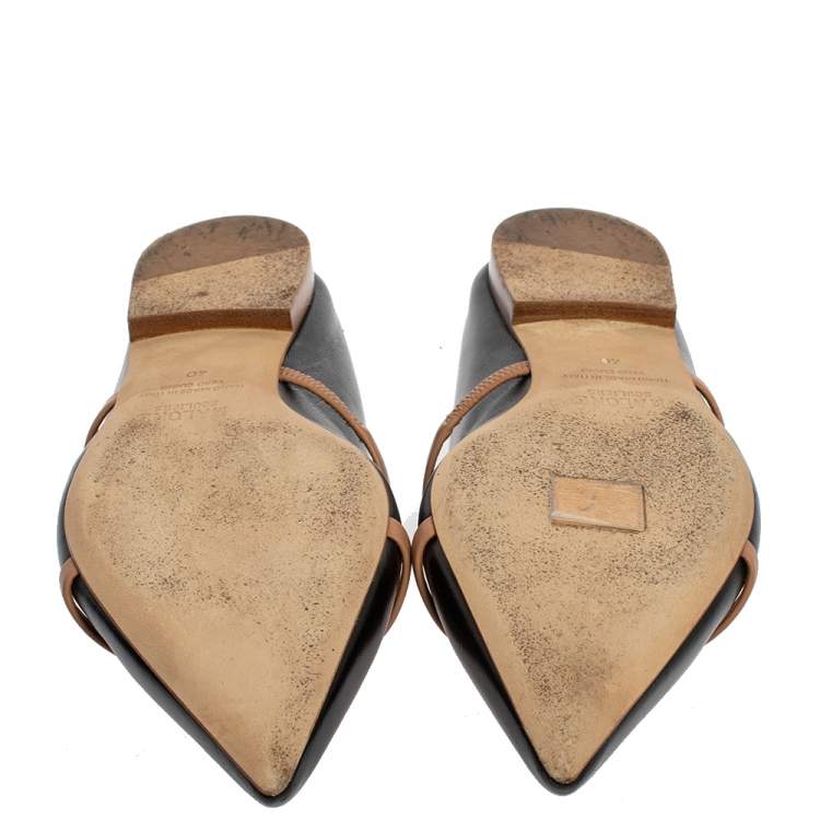 Pre Owned Malone Souliers Black/Brown Leather Maureen Pointed Toe Mule Flats Size 40