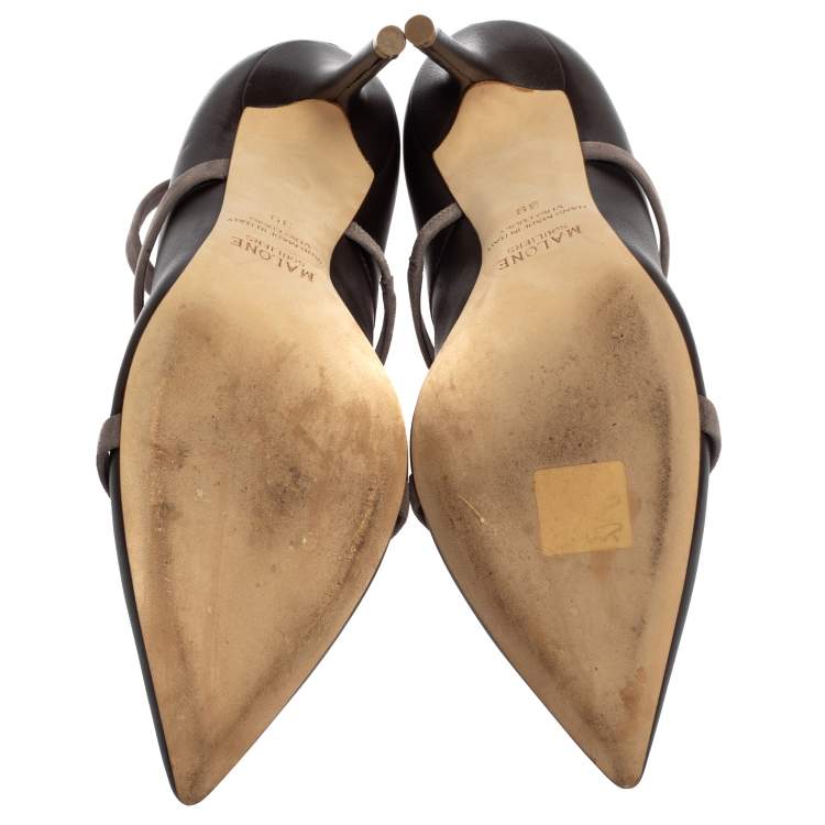 Pre Owned Malone Souliers Brown/Grey Leather And Suede Robyn Ankle Strap Pumps Size 39