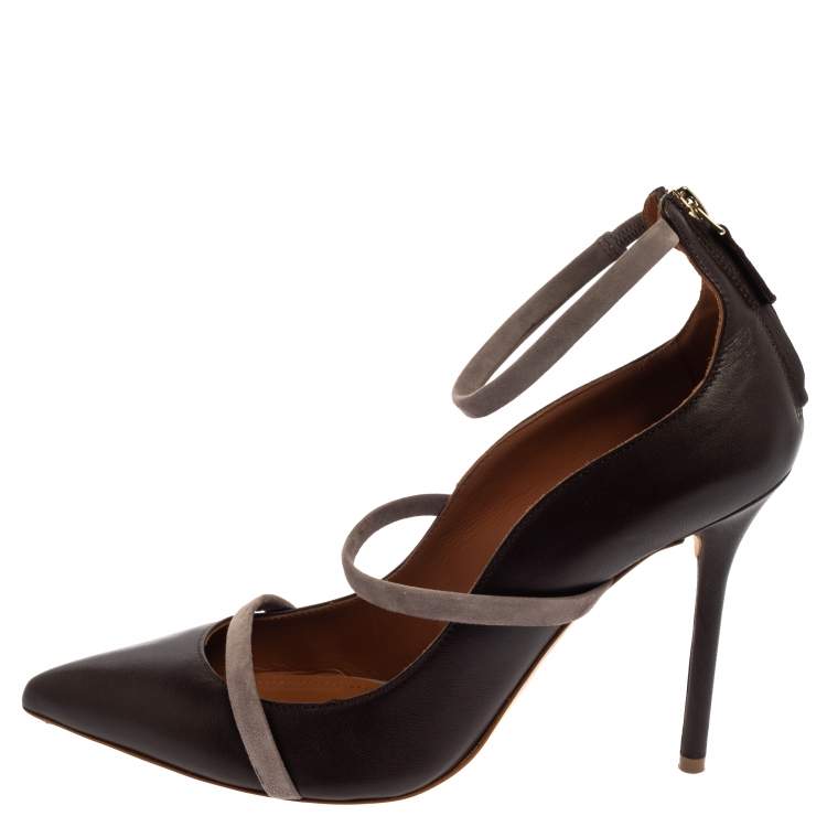 Pre Owned Malone Souliers Brown/Grey Leather And Suede Robyn Ankle Strap Pumps Size 39