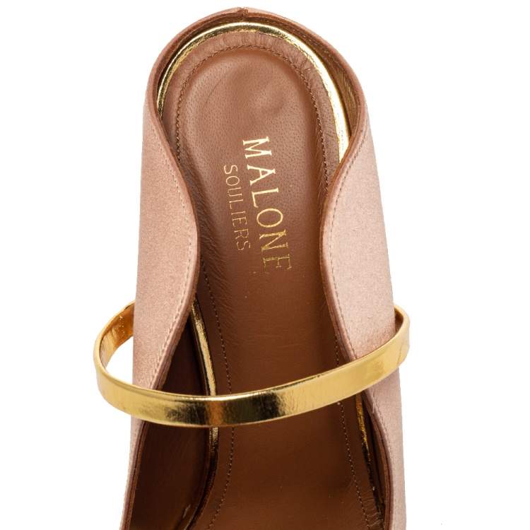 Pre Owned Malone Souliers Blush Gold Satin And Leather Maureen Sandals Size 38