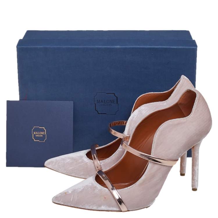 Pre Owned Malone Souliers Grey Velvet Maureen Pointed Toe Pumps Size 40 