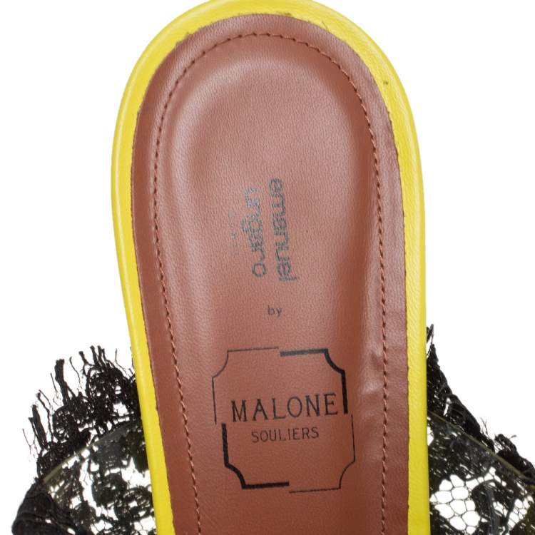 Pre Owned Malone Souliers x Emanuel Ungaro White/Black Polka Dot Satin And Lace Maisie Pointed Toe Mules Size 40.5