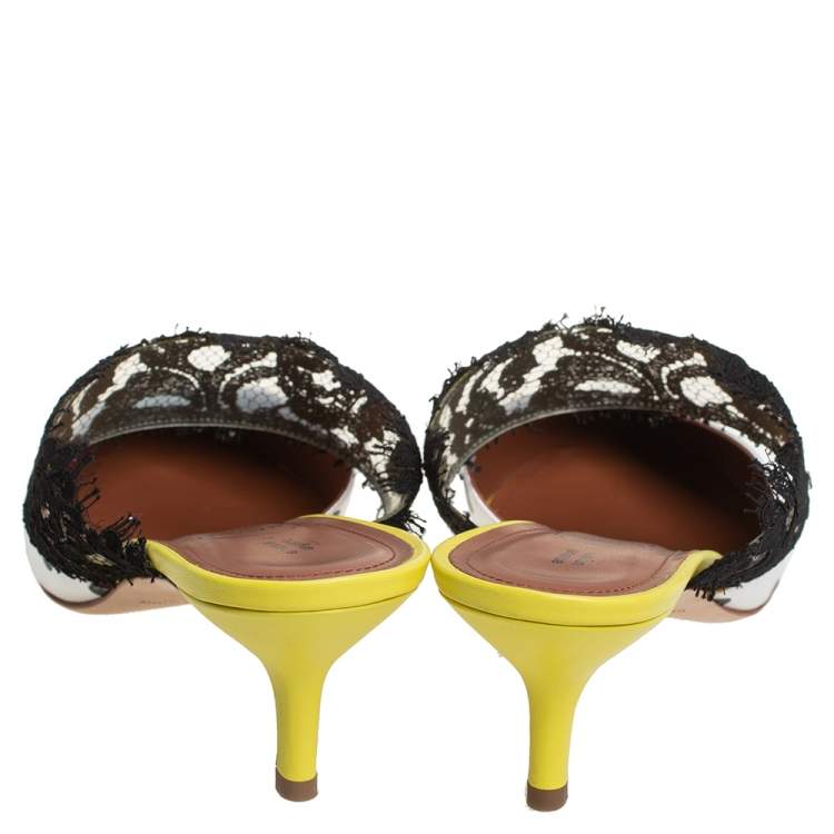 Pre Owned Malone Souliers x Emanuel Ungaro White/Black Polka Dot Satin And Lace Maisie Pointed Toe Mules Size 40.5