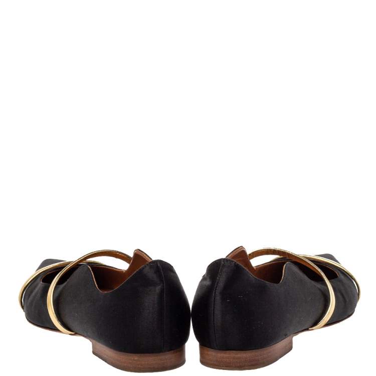 مملوكة مسبقًا Malone Souliers Black Satin Maureen Pointed Toe Ballet Flats Size 37.5