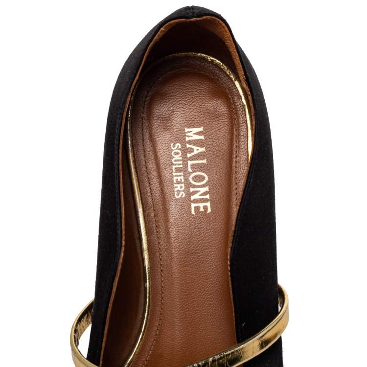 مملوكة مسبقًا Malone Souliers Black Satin Maureen Pointed Toe Ballet Flats Size 37.5