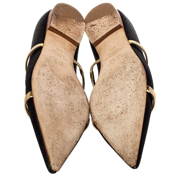 مملوكة مسبقًا Malone Souliers Black Satin Maureen Pointed Toe Ballet Flats Size 37.5