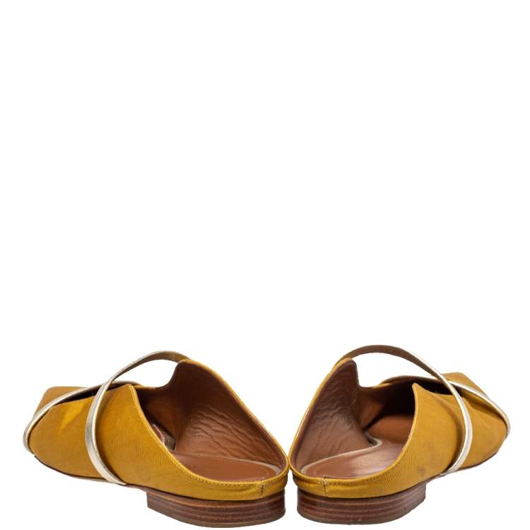 Pre Owned Malone Souliers Yellow Canvas Maureen Pointed Toe Flats Size 38