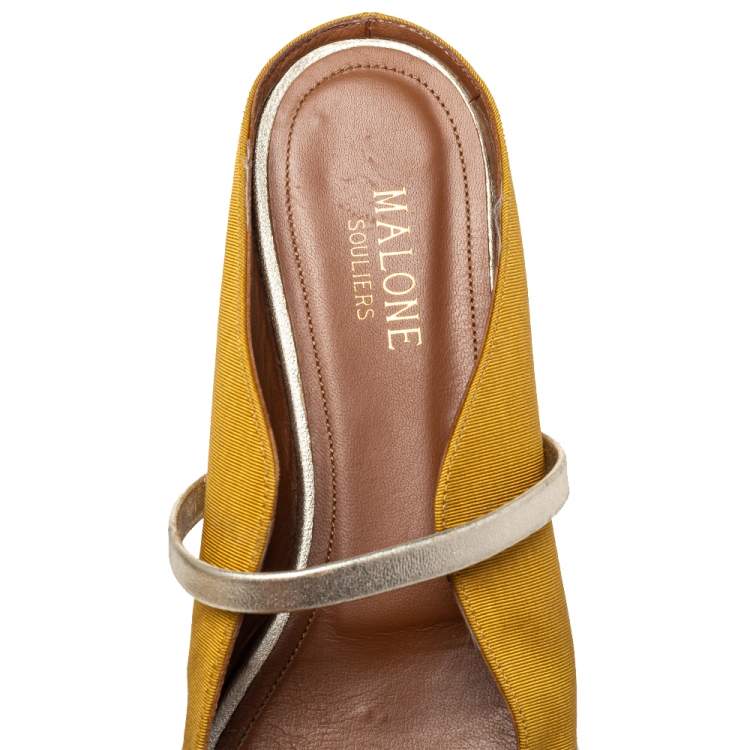 Pre Owned Malone Souliers Yellow Canvas Maureen Pointed Toe Flats Size 38