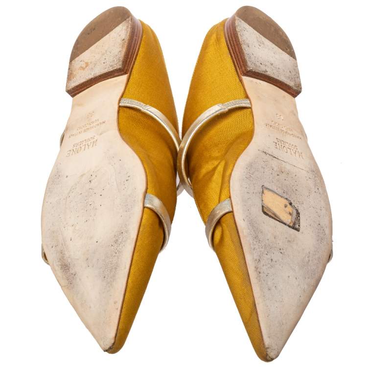 Pre Owned Malone Souliers Yellow Canvas Maureen Pointed Toe Flats Size 38
