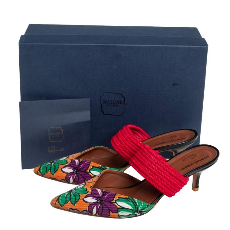 Pre Owned Malone Souliers Multicolor Floral Fabric Mules Sandals Size 38.5