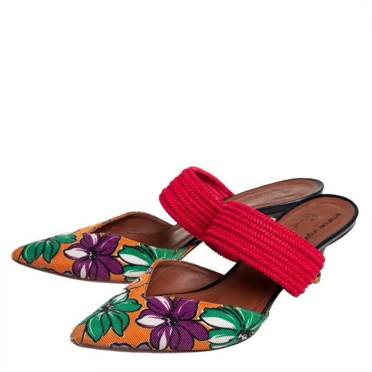 Pre Owned Malone Souliers Multicolor Floral Fabric Mules Sandals Size 38.5