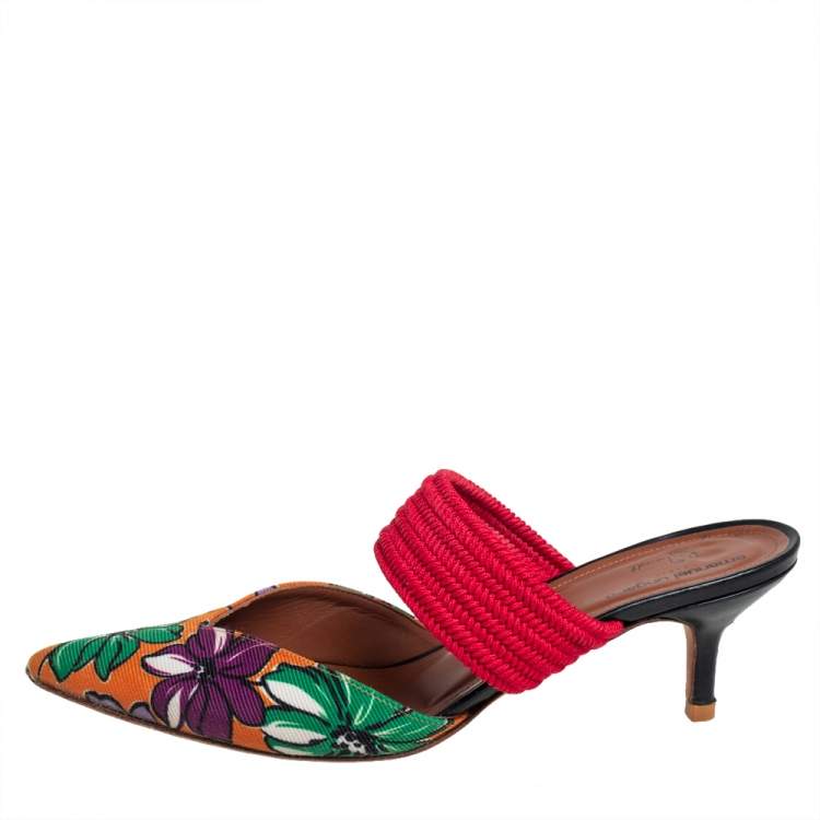 Pre Owned Malone Souliers Multicolor Floral Fabric Mules Sandals Size 38.5