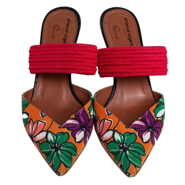 Pre Owned Malone Souliers Multicolor Floral Fabric Mules Sandals Size 38.5