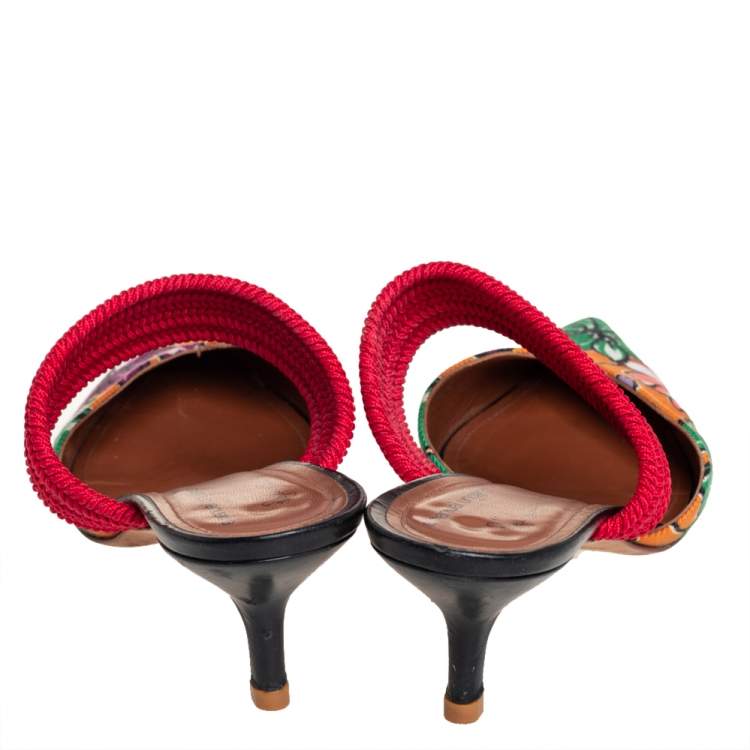 Pre Owned Malone Souliers Multicolor Floral Fabric Mules Sandals Size 38.5