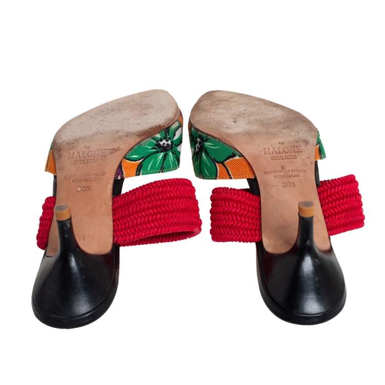 Pre Owned Malone Souliers Multicolor Floral Fabric Mules Sandals Size 38.5