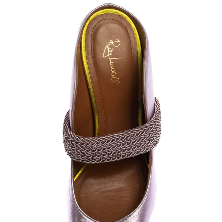 Pre Owned Malone Souliers by Roy Luwolt Metallic Purple Leather Mara Pointed Toe Mules Size 38
