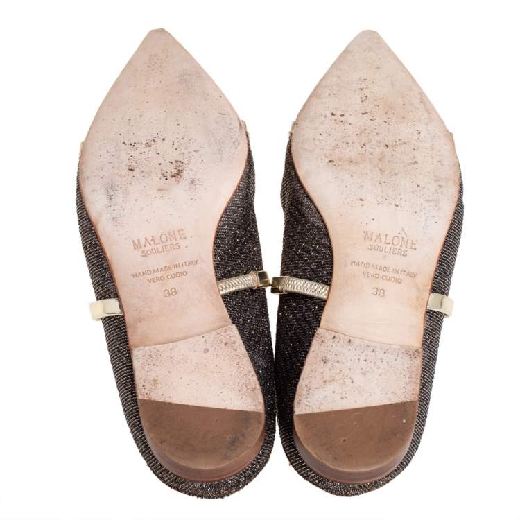 Pre Owned Malone Souliers Multicolor Glitter Lurex Fabric Maureen Pointed Toe Flats Size 38