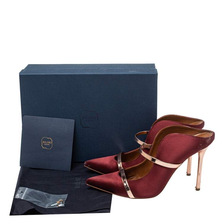 Pre Owned Malone Souliers Satin Burgundy Maureen Pointed Toe Mules Size 40.5
