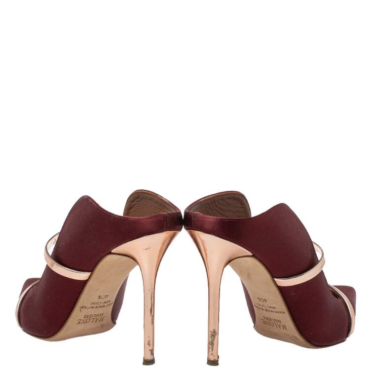 Pre Owned Malone Souliers Satin Burgundy Maureen Pointed Toe Mules Size 40.5