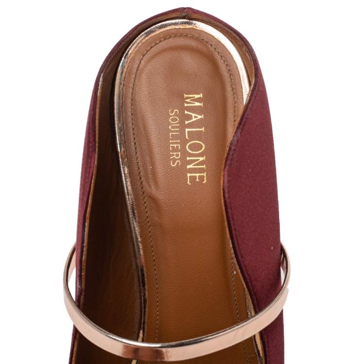 Pre Owned Malone Souliers Satin Burgundy Maureen Pointed Toe Mules Size 40.5