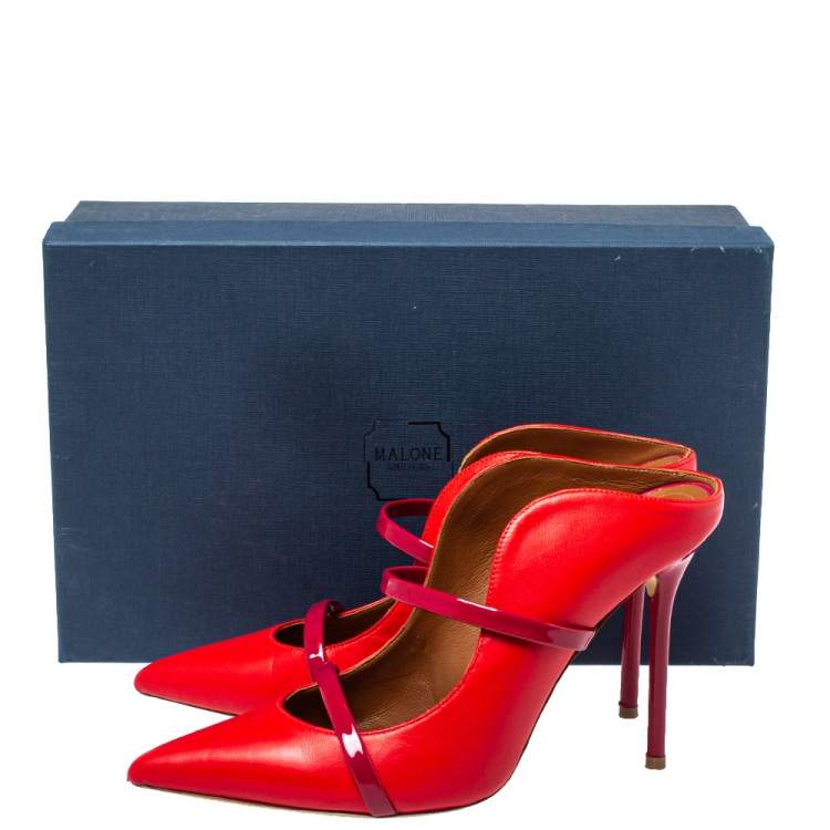 Pre Owned Malone Souliers Red Patent And Leather Maureen Mules Sandals Size 40