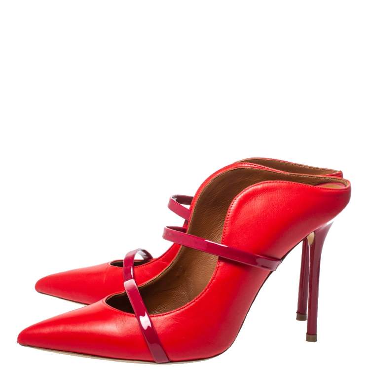 Pre Owned Malone Souliers Red Patent And Leather Maureen Mules Sandals Size 40