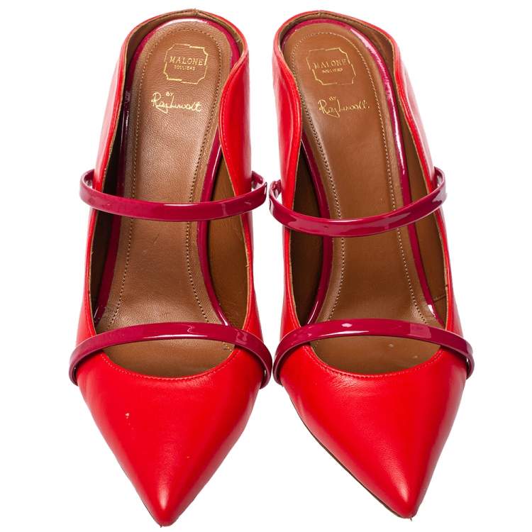 Pre Owned Malone Souliers Red Patent And Leather Maureen Mules Sandals Size 40