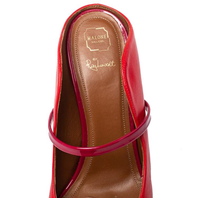 Pre Owned Malone Souliers Red Patent And Leather Maureen Mules Sandals Size 40