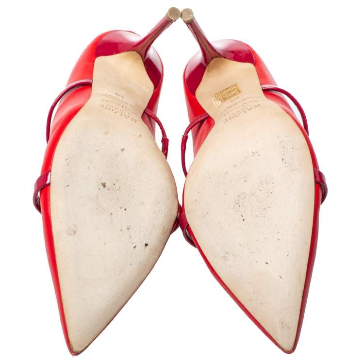 Pre Owned Malone Souliers Red Patent And Leather Maureen Mules Sandals Size 40
