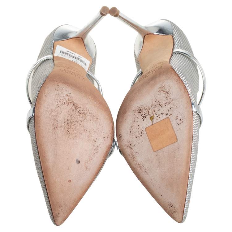 Pre Owned Malone Souliers Grey/Silver Canvas Maureen Sandals Size 37