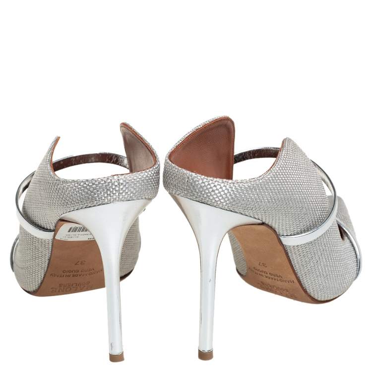 Pre Owned Malone Souliers Grey/Silver Canvas Maureen Sandals Size 37