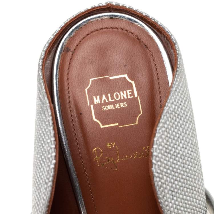 Pre Owned Malone Souliers Grey/Silver Canvas Maureen Sandals Size 37