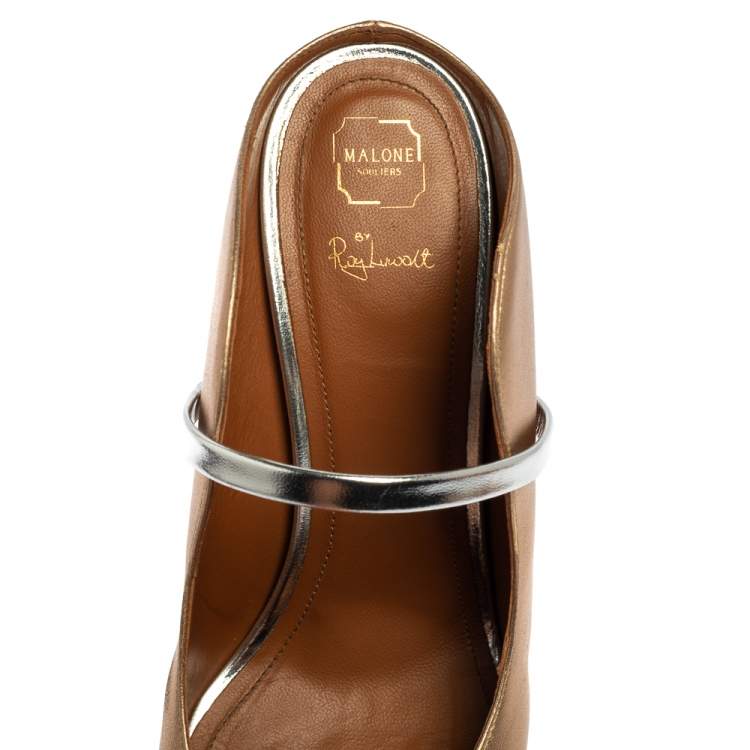 Pre Owned Malone Souliers by Roy Luwolt Glod/Silver Leather Maureen Pointed Toe Mules Size 40