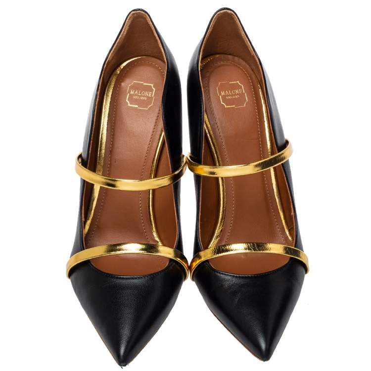 Pre Owned Malone Souliers Black/ Gold Patent And Leather Maureen Pumps Size 39