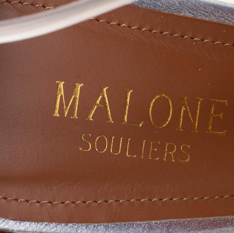 مملوكة مسبقًا Malone Souliers Grey Leather And PVC Rose Embellishment  Ankle Strap Sandals Size 39