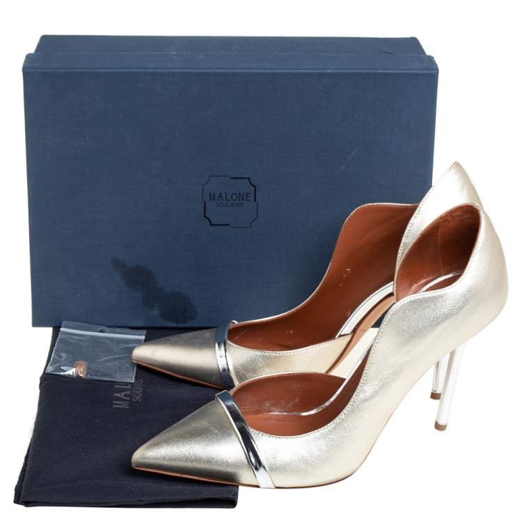 Pre Owned Malone Soulirs Metallic Silver Grey Leather  Morrissey Dorsay Pumps Size 39