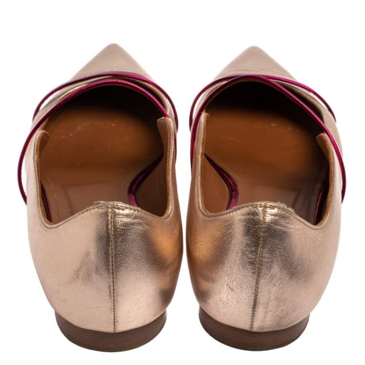 Pre Owned Malone Souliers Metallic Gold Leather Maureen  Ballet Flats Size 41.5
