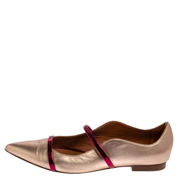 Pre Owned Malone Souliers Metallic Gold Leather Maureen  Ballet Flats Size 41.5
