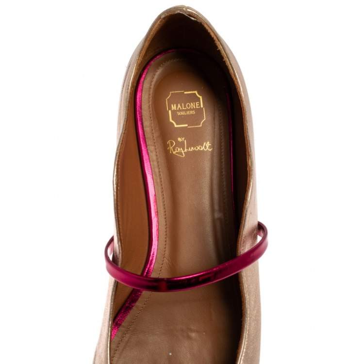 Pre Owned Malone Souliers Metallic Gold Leather Maureen  Ballet Flats Size 41.5