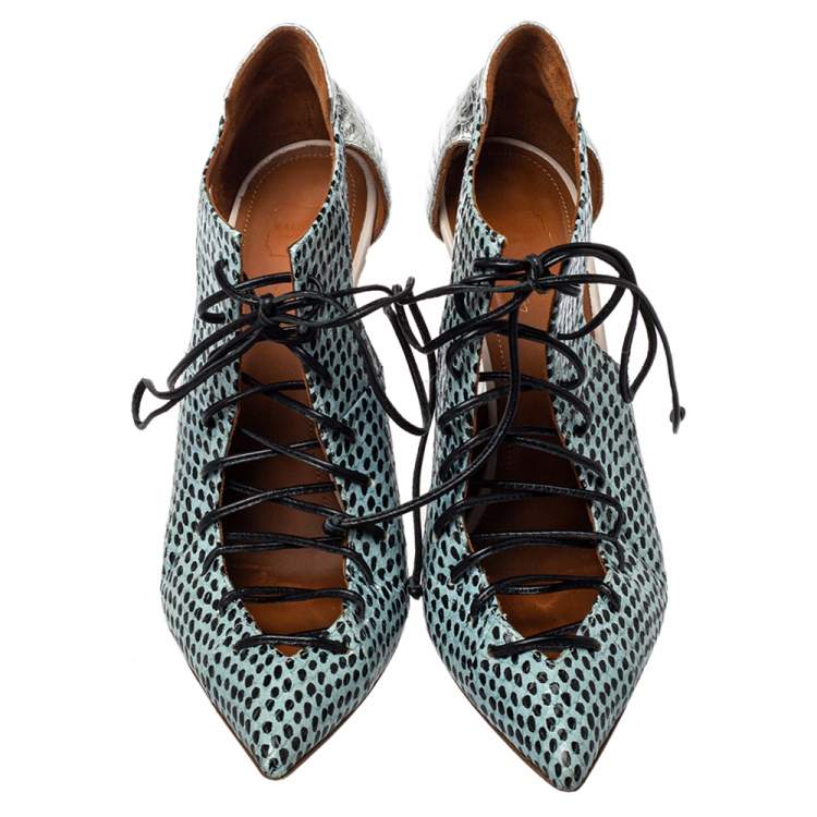 Pre Owned Malone Souliers Multicolor Python Montana Pointed Toe Lace Up Booties Size 37