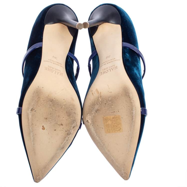 Pre Owned Malone Souliers Blue Velvet Maureen Sandals Size 39