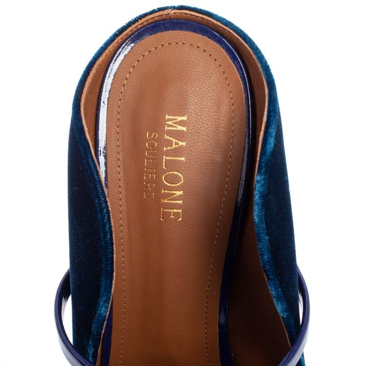 Pre Owned Malone Souliers Blue Velvet Maureen Sandals Size 39