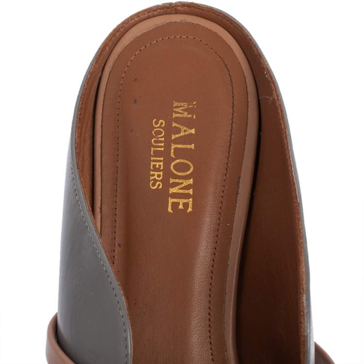 Pre Owned Malone Souliers Grey/Beige Leather Maureen Pointed Toe Flats Size 37.5 