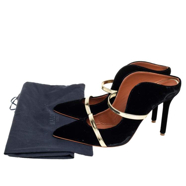 Pre Owned Malone Souliers Black Velvet Maureen  Mule Sandals Size 37.5